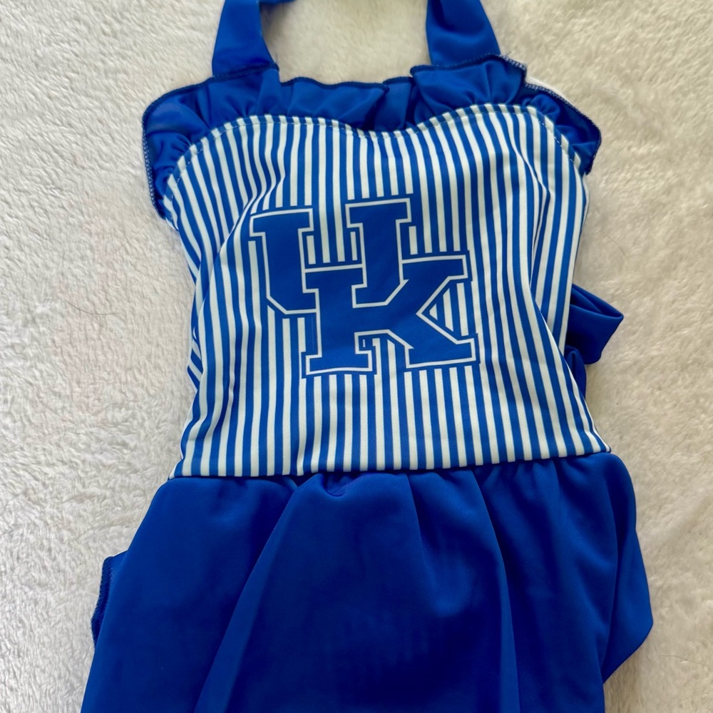 Blue Striped Kids Swim One Piece